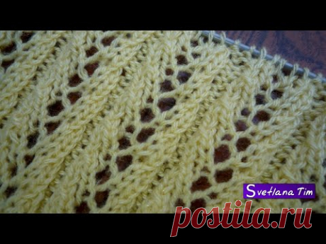 Узор Ветрикальные Ажурные полоски. Вязание спицами # 84