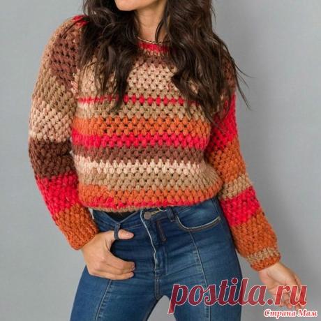 Джемпер узором попкорн из секционной пряжи. - Все в ажуре... (вязание крючком) - Страна Мам