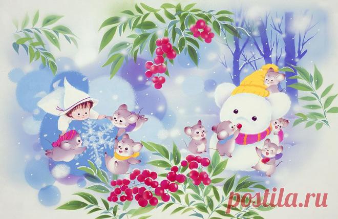 Фея и крысы, которые делают снеговик под животного иллюстраций южный