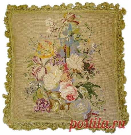 21"x21" старинный красивый шерсть вышивка маленькой стрелке цветочная подушка с кисточками | eBay