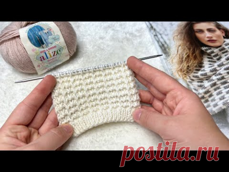 Самый простой плотный рельефный узор спицами! Узор спицами для шапок и кардиганов