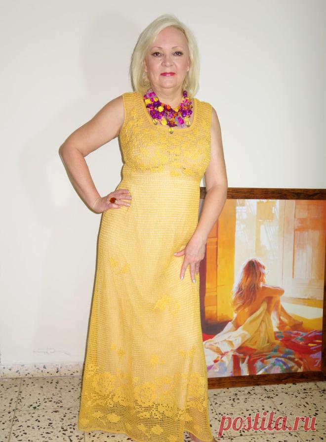 Сарафан филейной сеткой и вышивка крестиком по сетке