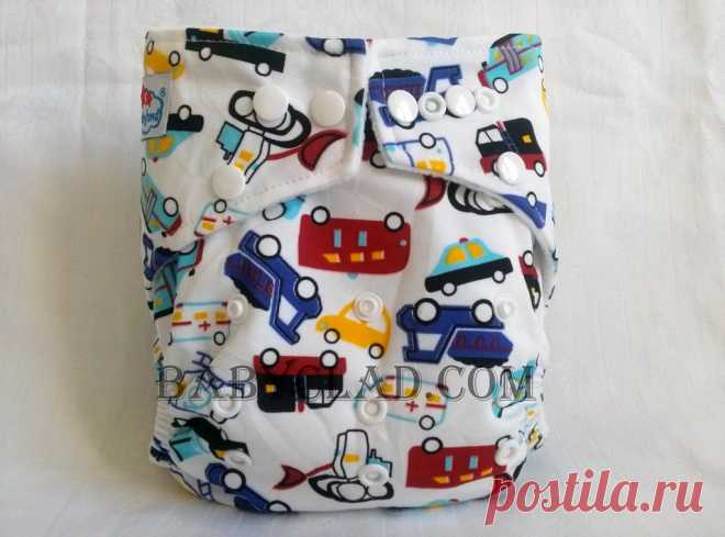 Многоразовые подгузники babyLand белый с машинами