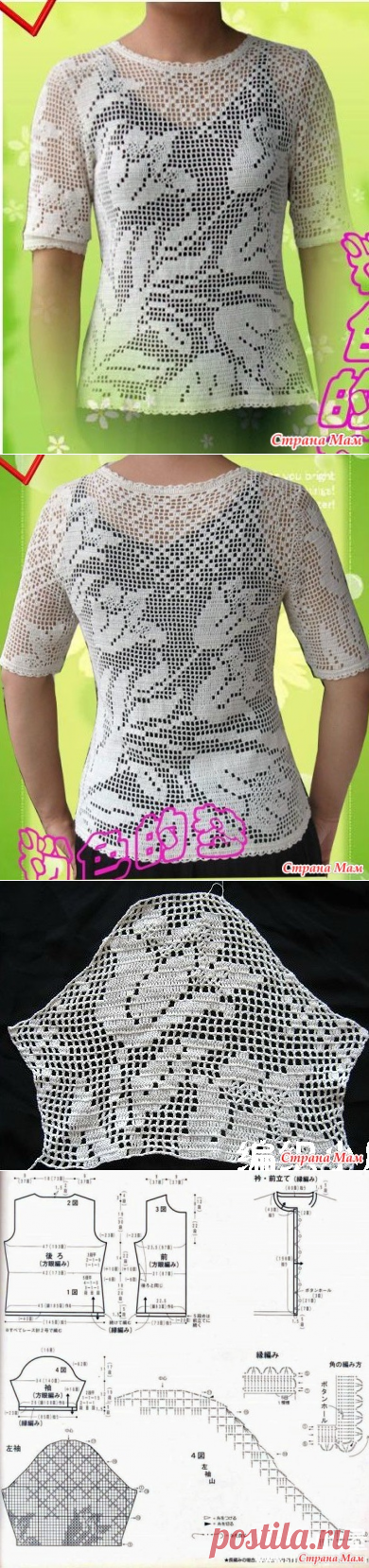 Филейные тюльпаны. Летний джемпер. - ВЯЗАНАЯ МОДА+ ДЛЯ НЕМОДЕЛЬНЫХ ДАМ - Страна Мам
