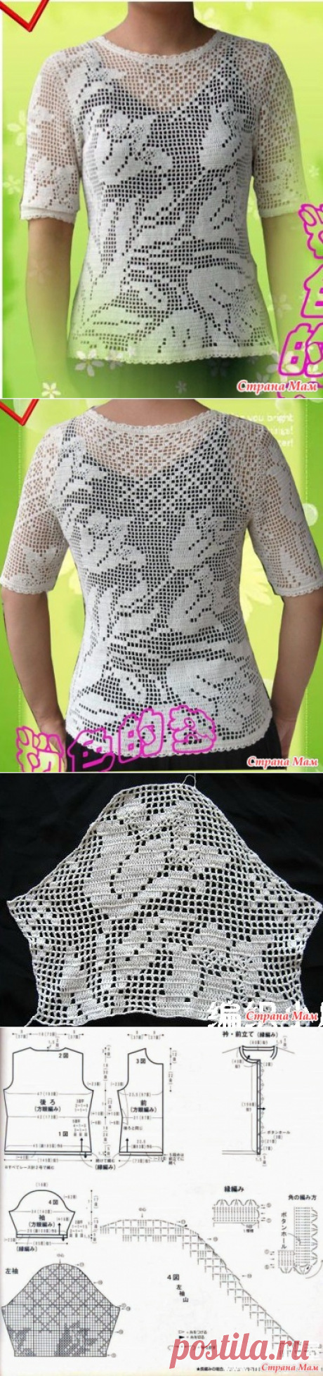 Филейные тюльпаны. Летний джемпер. - ВЯЗАНАЯ МОДА+ ДЛЯ НЕМОДЕЛЬНЫХ ДАМ - Страна Мам