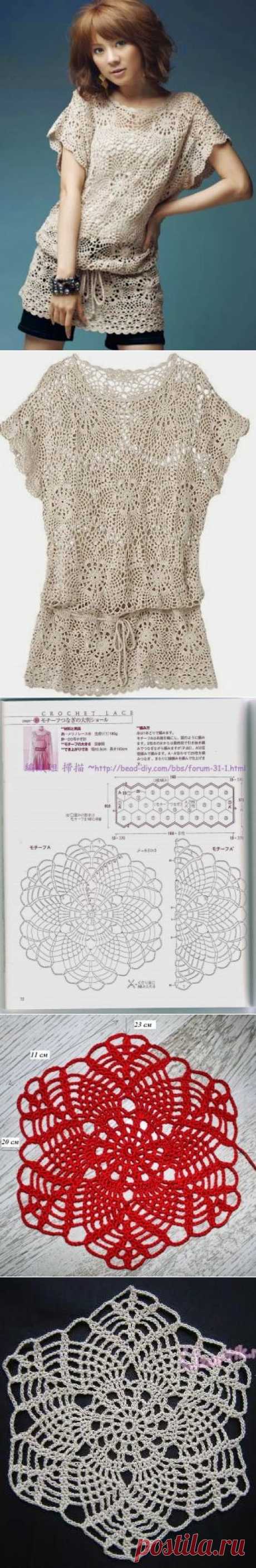 Irish crochet &amp;: Туника цветочными мотивами
