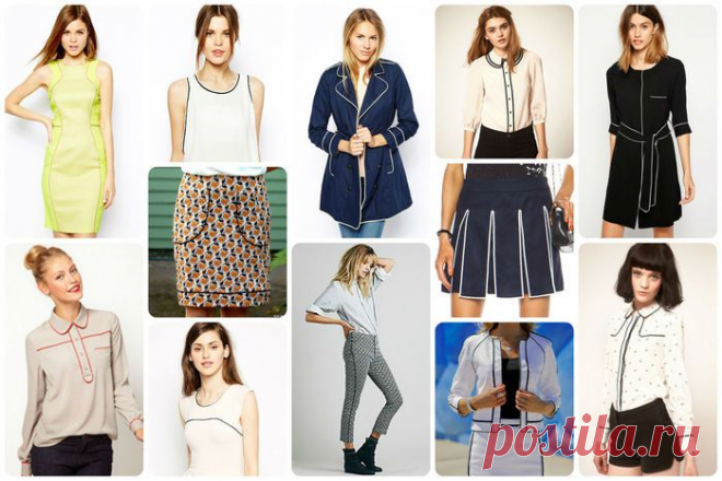 Варианты обработки платьев косой бейкой со шнуром.