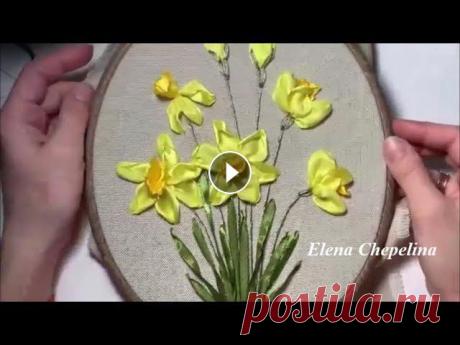 #вышивкалентами#цветыизлент#еленачепелинаДля вышивки вам потребуется атласная лента шириной 2,5 см желтого, темно-желтого, белого, оранжевого цветов, ...