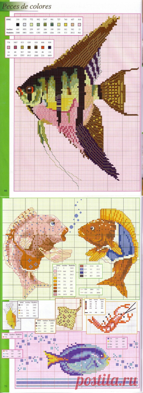 &gt;Вышивка на морскую тематику. Схемы рыбок