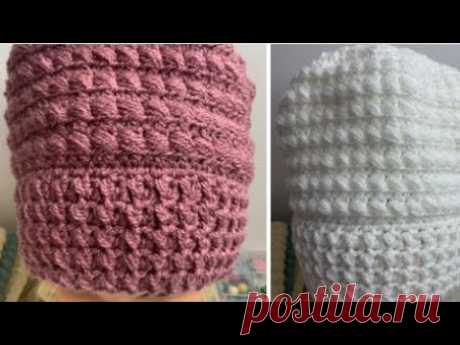 Красивая шапка узором из двух рядов.🧶☕️