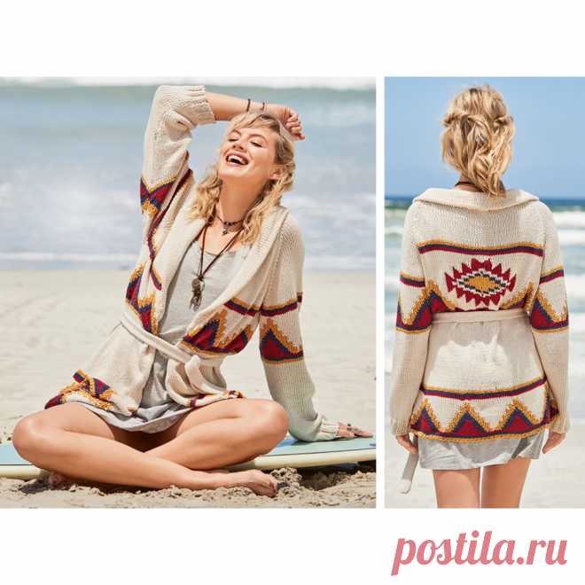 Кардиган спицами с индейским орнаментом — HandMade