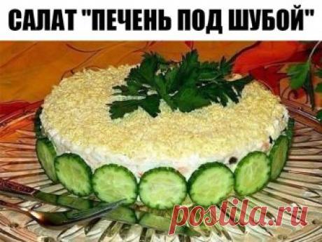 Салат "Печень под шубой" - просто объедение! 
Мы все знаем про"Селедку под шубой",а вы когда нибудь пробовали "Печень под шубой"?
Это очень вкусно.
Делюсь рецептом:
Нам понадобиться:
Печень (говяжья) отварная - 250-300 г, яйцо - 5 шт., яблоки (большие кисло-сладкие) - 2 шт.,1 луковица, сыр колбасный - 150 г, майонез.
Готовим:
Отварную печень трем на крупной терке .
Лук порезать мелкими кубиками.
Сыр, яйца и яблоки натираем на крупной терке и начинаем собирать салат:
1-й сл...