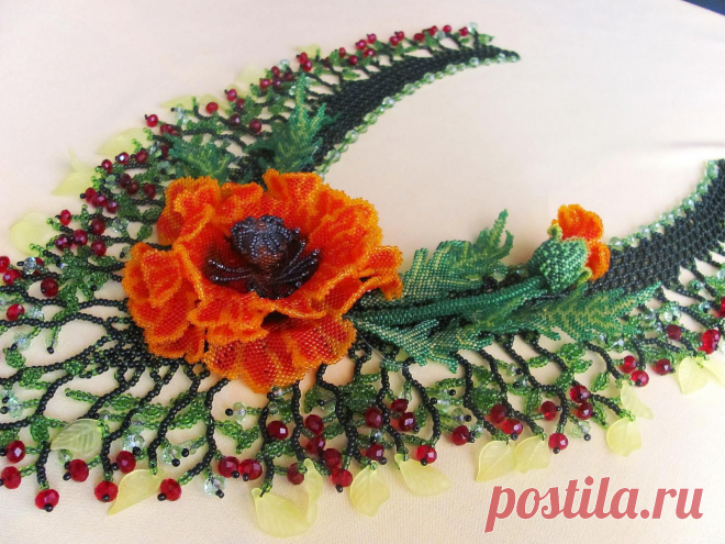 Я ВАС ЛЮБЛЮ - БИСЕРИНКИ Неоконченное колье с маком | biser.info - всё о бисере и бисерном творчестве