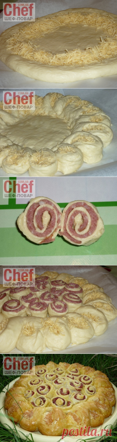 Пирог с колбасой и сыром.