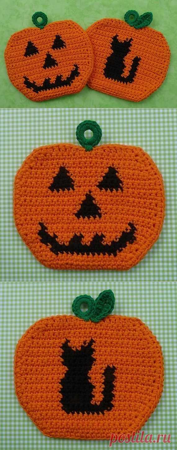 Halloween Pumpkin Potholders Crochet PATTERN by WhiskersAndWool