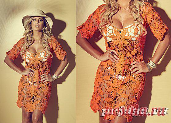 Пляжная туника крючком из мотивов