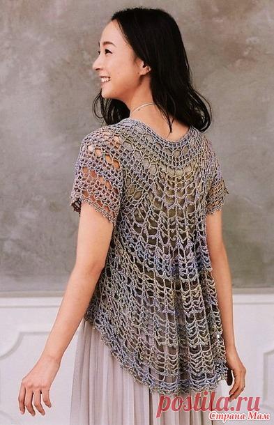 Ажурная кофточка с круглой кокеткой и удлиненной спинкой. Крючок. - ВЯЗАНАЯ МОДА+ ДЛЯ НЕМОДЕЛЬНЫХ ДАМ - Страна Мам