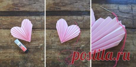 Гирлянда из сердец гармошкой. Мастер-класс.