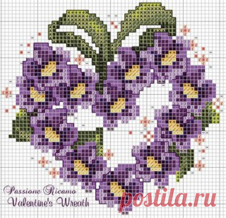 Вышивка крестиком. Цветочные сердечки.