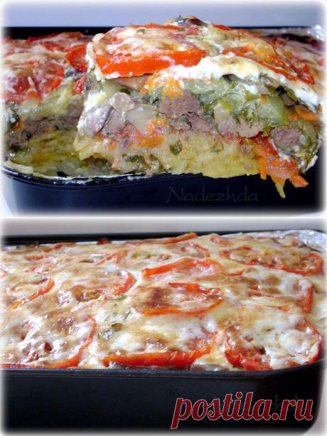 Офигенная штукенция - овощная запеканка с куриной печенью и грибами