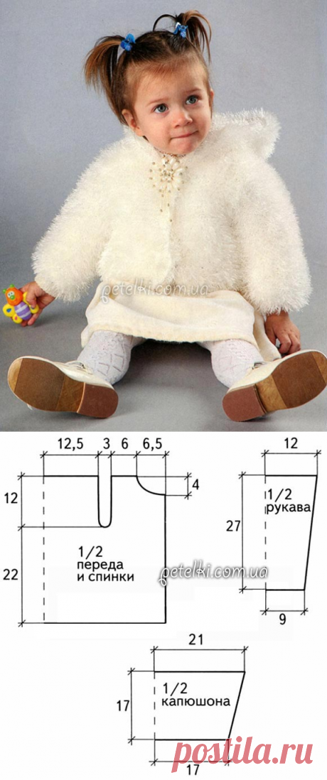 Шубка из травки для девочки 1-2 лет. Описание вязания
