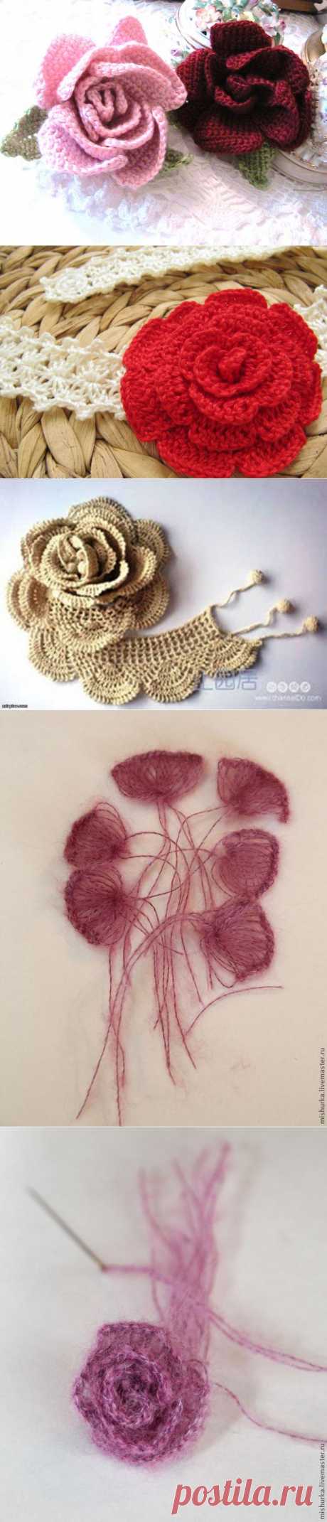 Роза - Красивый цветочный аксессуар крючком (Beautiful Crochet Flower Accessory) и еще о розе крючком