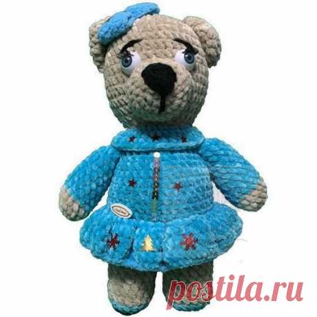 Мягкая игрушка мишка в платье голубом, 32 см Вязаная игрушкаПлюшевый мир Мастерская игрушек Анны Ганоцкой