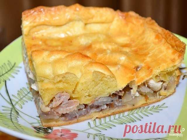 Заливной пирог (на кефире) с курицей, картошкой и яйцом.