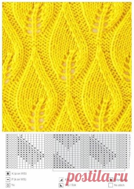 Узор в Ваши копилочки.

#узор_листья@knit_best, #узор_спицами@knit_best

схема*

Источник: https://vyazhemtut.ru/podborka-iz-krasivyh-variantov-..