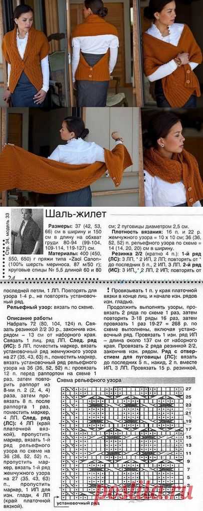Shawl spoke with a description. The pattern for the vest knitting | Домоводство для всей семьи
