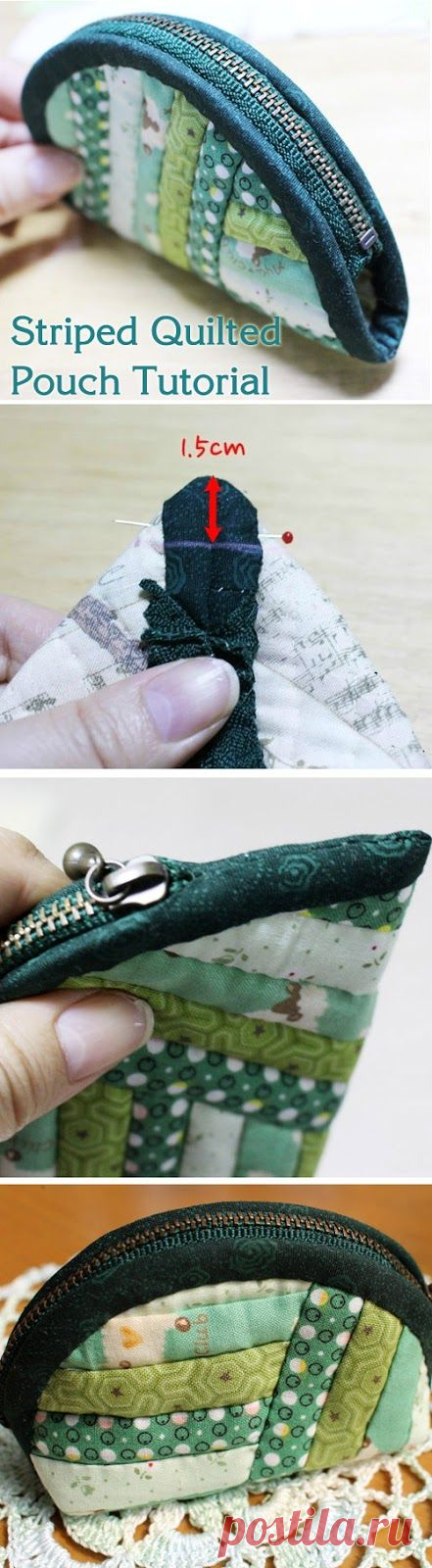 Striped Quilted Pouch Tutorial. Кошелек на молнии ~
This zip pouch is made with scraps sewn together to form panels, DIY Tutorial. Кошелек на молнии http://www.handmadiya.com/2015/09/striped-quilted-pouch-tutorial.html