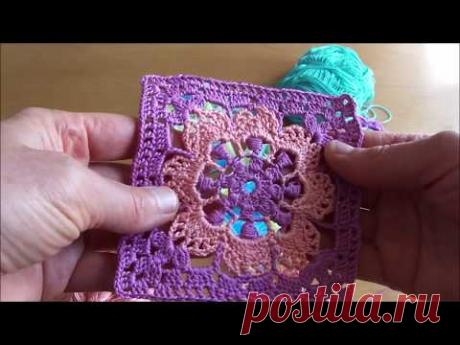 Квадрат крючком, цветок в квадрате, из пряжи Ромашка, Авторская работа