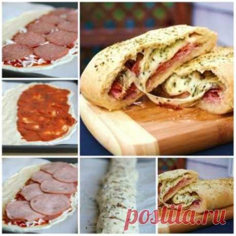 Стромболи (пицца-рулет)
Ингредиенты:
- 250 гр. теста для пиццы
- 1 чашка томатного соуса
- 1,5 чашки моцареллы
- 9 кусочков салями
- 7 кусочков ветчины
- 1 яйцо
- ореган
Для теста:
- 1 чашка теплой воды
- 2 1\4 ч.л. сухих дрожжей
- 1 ст.л. меда или сахара
- 2 ч.л. соли
- 2 ст.л. растительного масла
- 3 чашки муки
Приготовление:
Чтобы приготовить тесто, нужно смешать стакан теплой воды с дрожжами и чайной ложкой сахара. Теперь в эту смесь нужно добавить две ч.л. соли и две ст.л. оливкового м