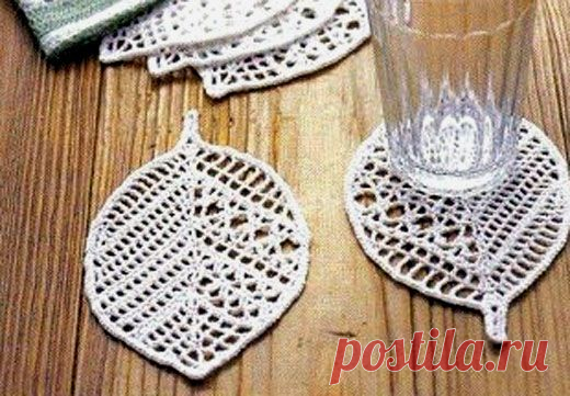 Мотив филейный листик крючком. Схема