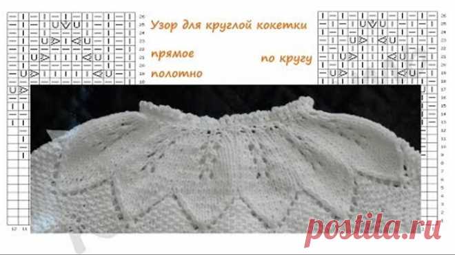 Узор для круглой кокетки "Листья". Схема и мастер-класс.