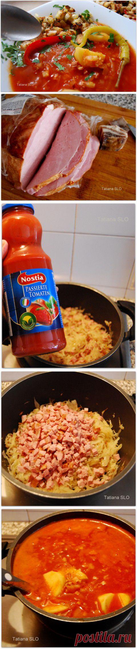 Томатный суп с копченостями и кислой капустой ...