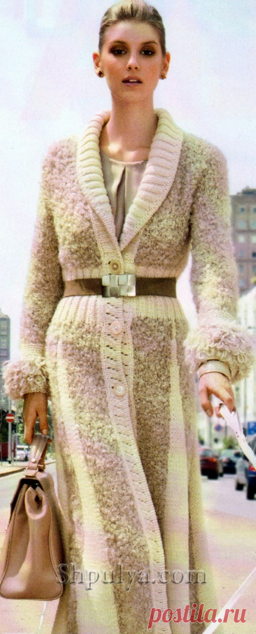 Стильное длинное пальто спицами — HandMade