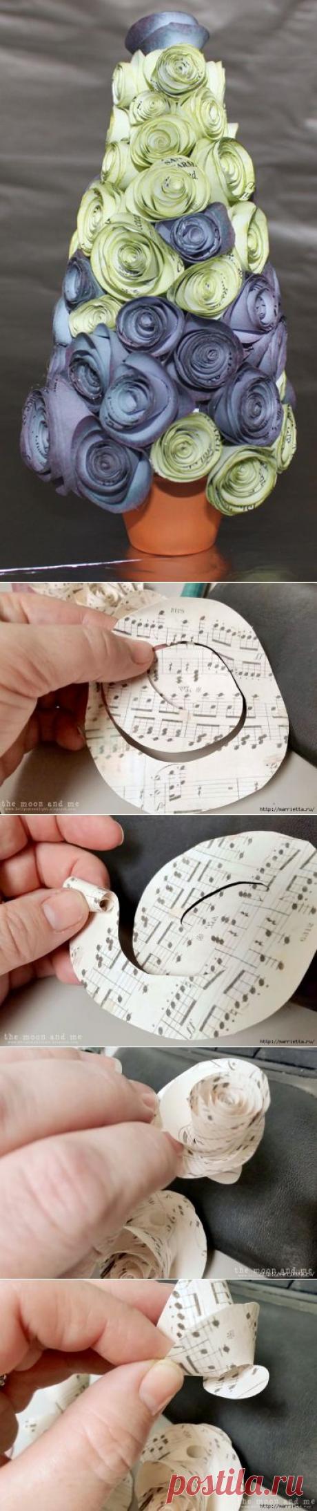 Новогодние бумажные елочки из спиральных розочек