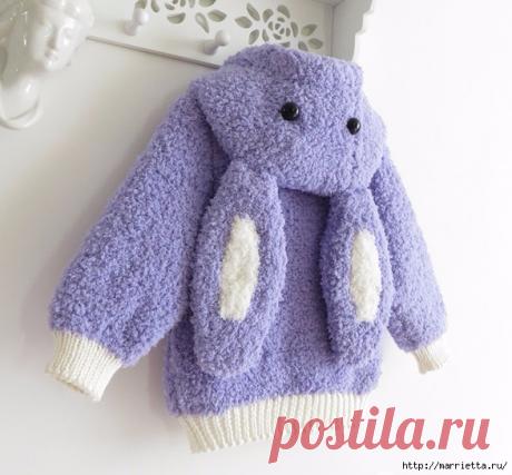 Вязание детской курточки с капюшоном с ушками кролика