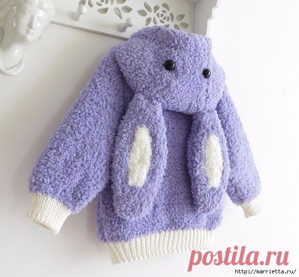 Вязание детской курточки с капюшоном с ушками кролика