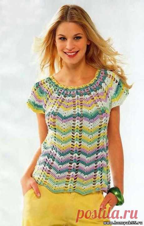 Разноцветный летний топ крючком | «Хомяк55.ру» сайт о вязании