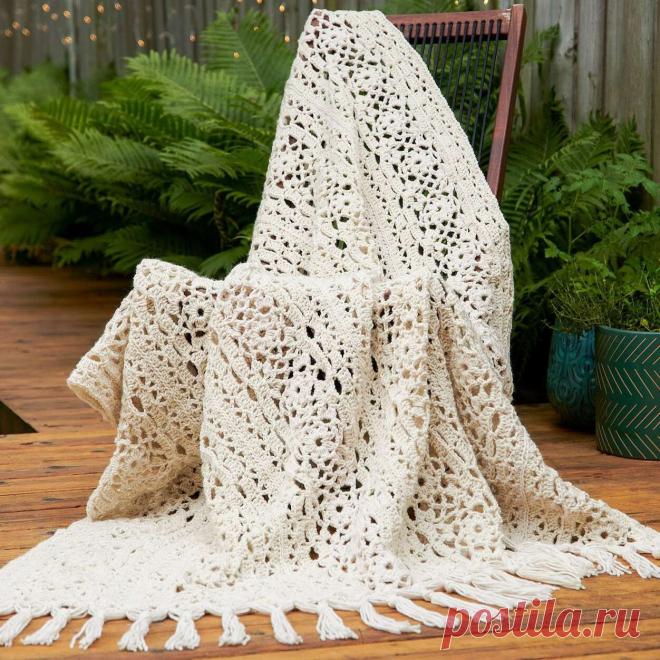 Ажурный плед из толстой пряжи крючком. Схема узора. / knittingideas.ru