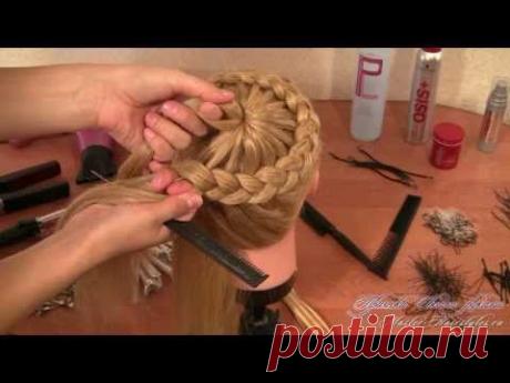 Плетение кос -  простая прическа с косой вокруг головы - YouTube