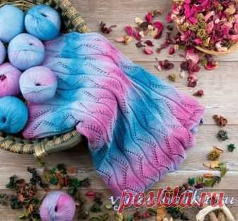Красивый узор спицами для палантина
