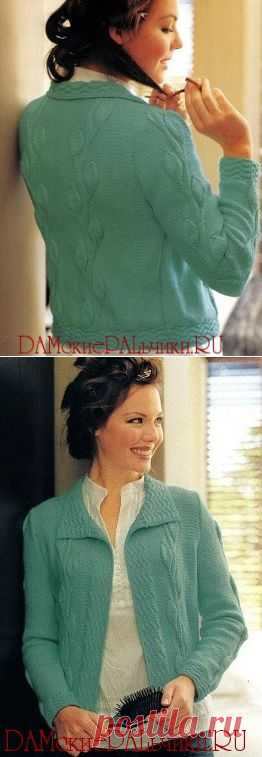 Женский вязаный жакет цвета мха | DAMские PALьчики. ru