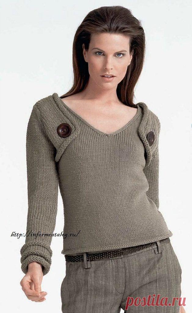 Бежевый Пуловер с Кокеткой Спицами | Ниточка