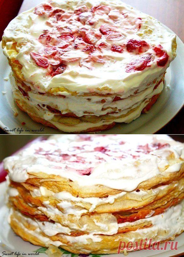 Как приготовить клубничный торт наполеон - рецепт, ингридиенты и фотографии