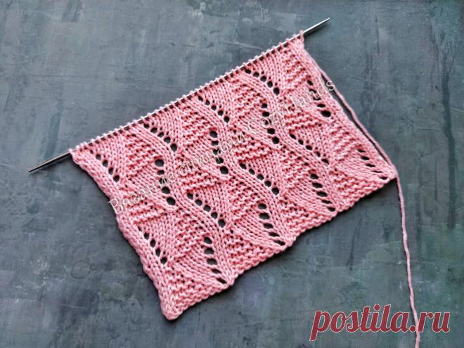 Узор с рельефными треугольниками и ажурными элементами | Вязание спицами CozyHands | Яндекс Дзен