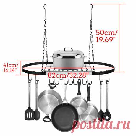 Складная подвесная железная полка для хранения, кухонный Органайзер, подставка для кастрюли, Потолочная полка + 10 крючков, аксессуары для домашней кухни 82x41x50cm|Полки и держатели| | АлиЭкспресс