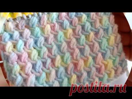 Рельефный узор из секционной пряжи ! #вязаниеспицами #crochet